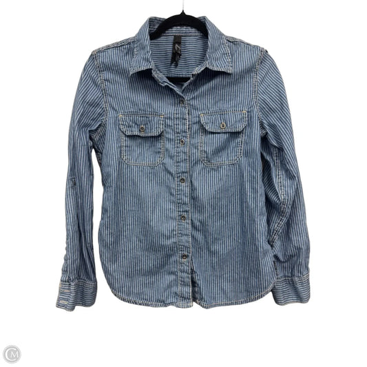 Top Long Sleeve By Seven 7 In Blue & White, Size: M