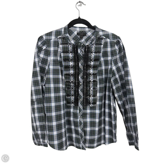 Top Long Sleeve By J. Crew In Green & White, Size: M