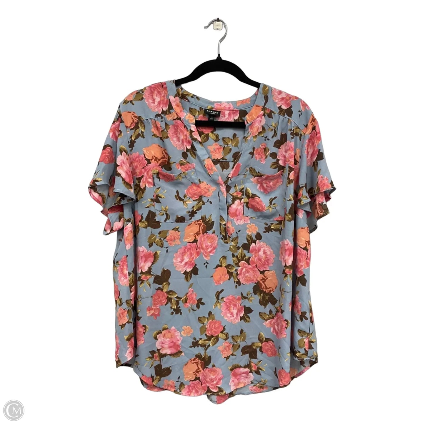 Blouse Short Sleeve By Torrid In Blue & Pink, Size: 14