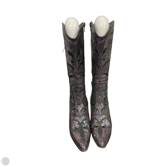 Boots Mid-calf Heels By Clothes Mentor In Black & Purple, Size: 10