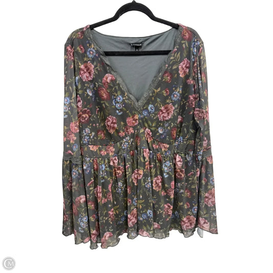 Blouse Long Sleeve By Torrid In Green & Pink, Size: 3x