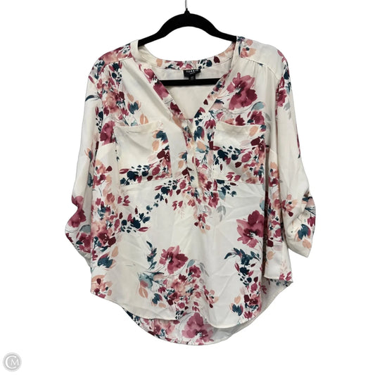Blouse 3/4 Sleeve By Torrid In Green & Pink, Size: M