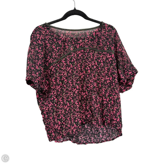 Blouse Short Sleeve By Lovestitch In Black & Pink, Size: L