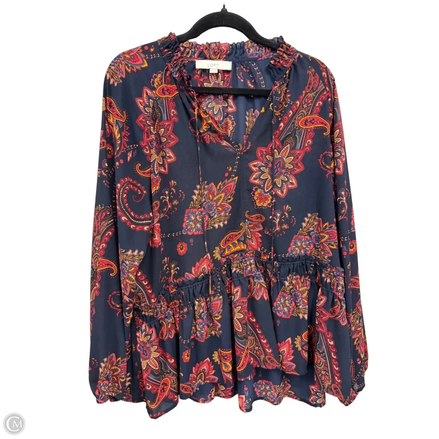 Blouse Long Sleeve By Loft In Blue & Red, Size: Xl