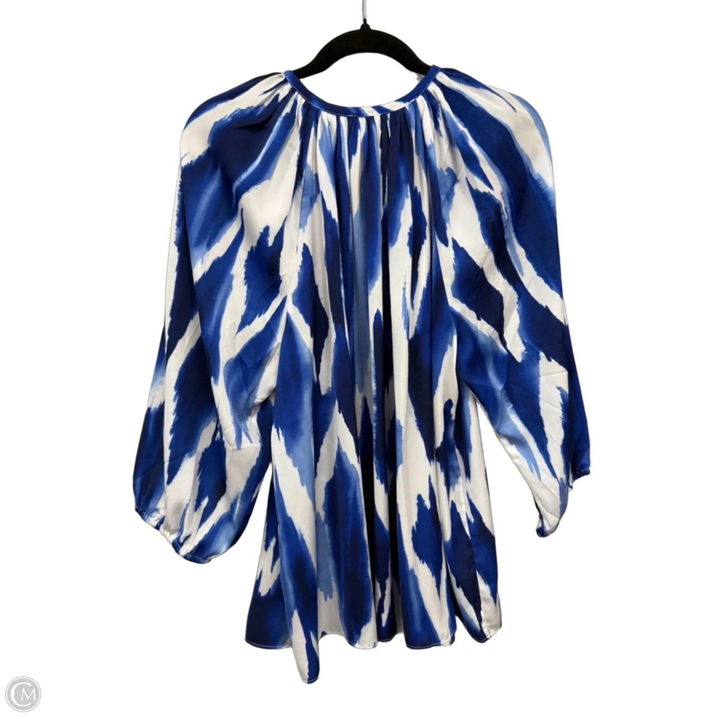 Blouse 3/4 Sleeve By Chicos In Blue & White, Size: Xl