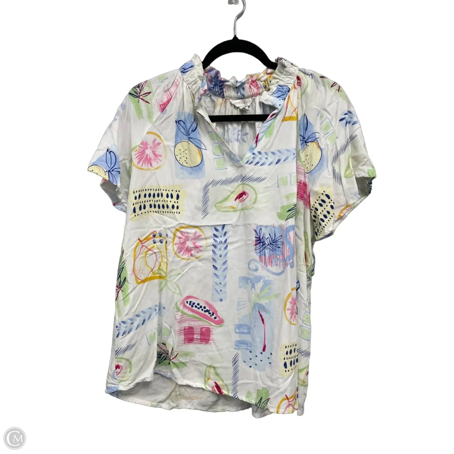 Top Short Sleeve By Crown And Ivy In Blue & White, Size: L