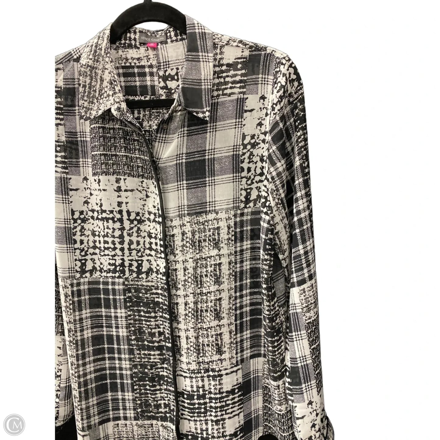 Blouse Long Sleeve By Vince Camuto In Black & White, Size: M