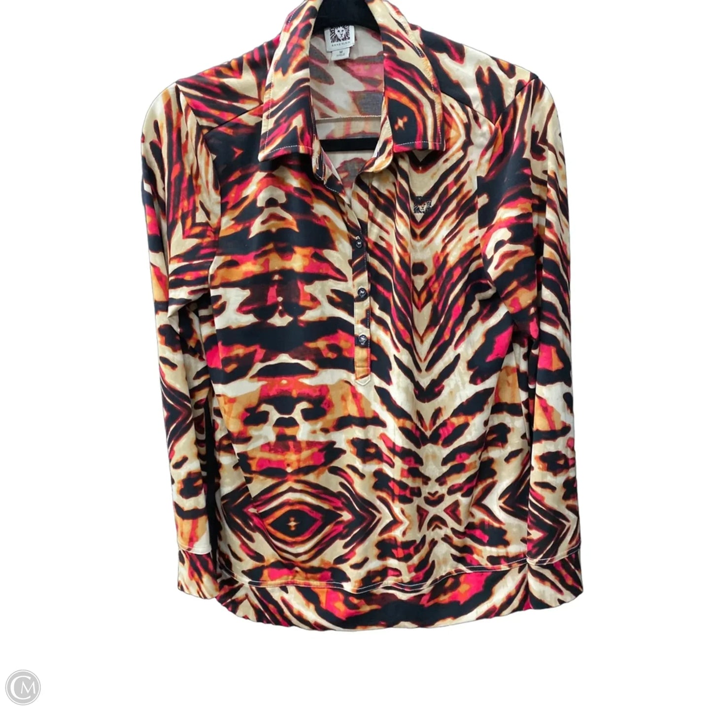 Blouse Long Sleeve By Anne Klein In Red & Tan, Size: M