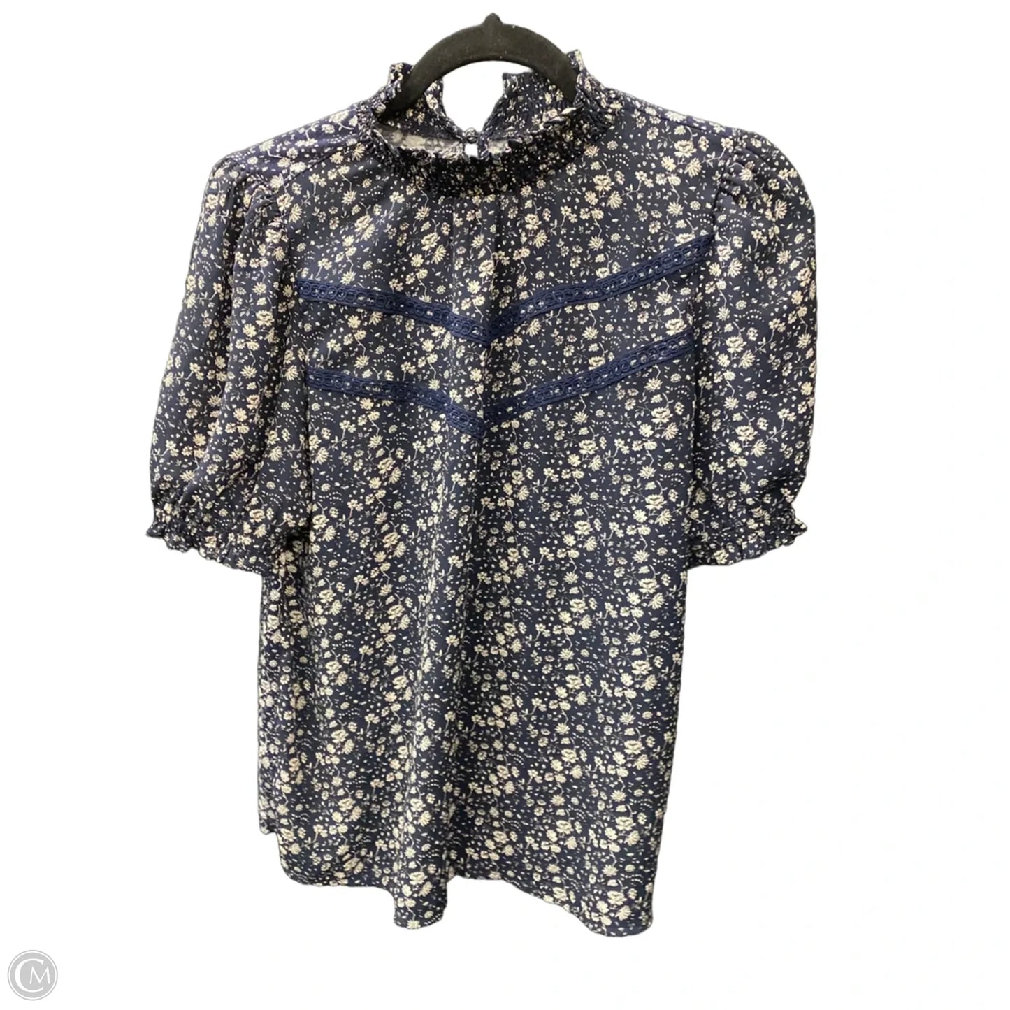 Blouse Short Sleeve By Loft In Blue & White, Size: S
