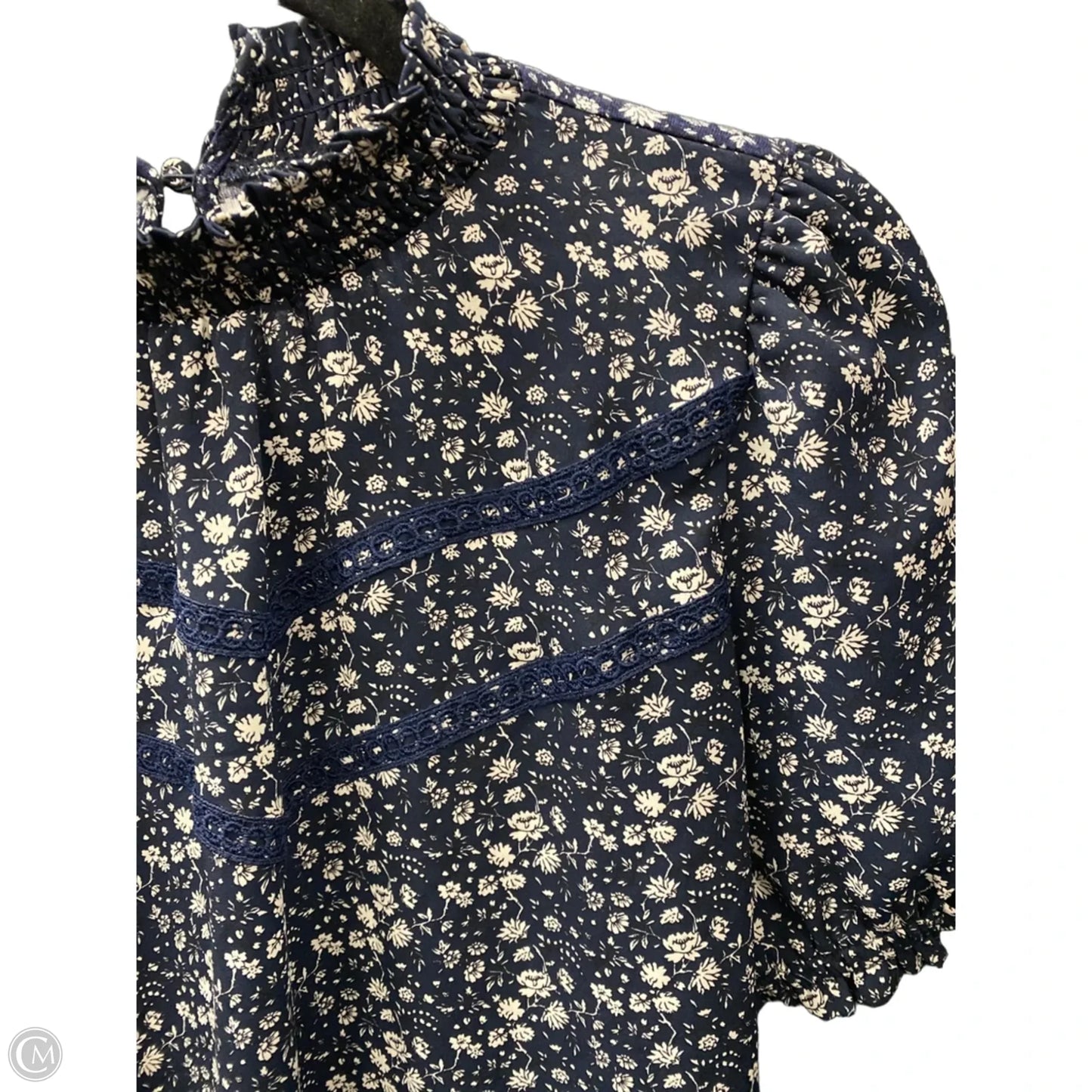Blouse Short Sleeve By Loft In Blue & White, Size: S