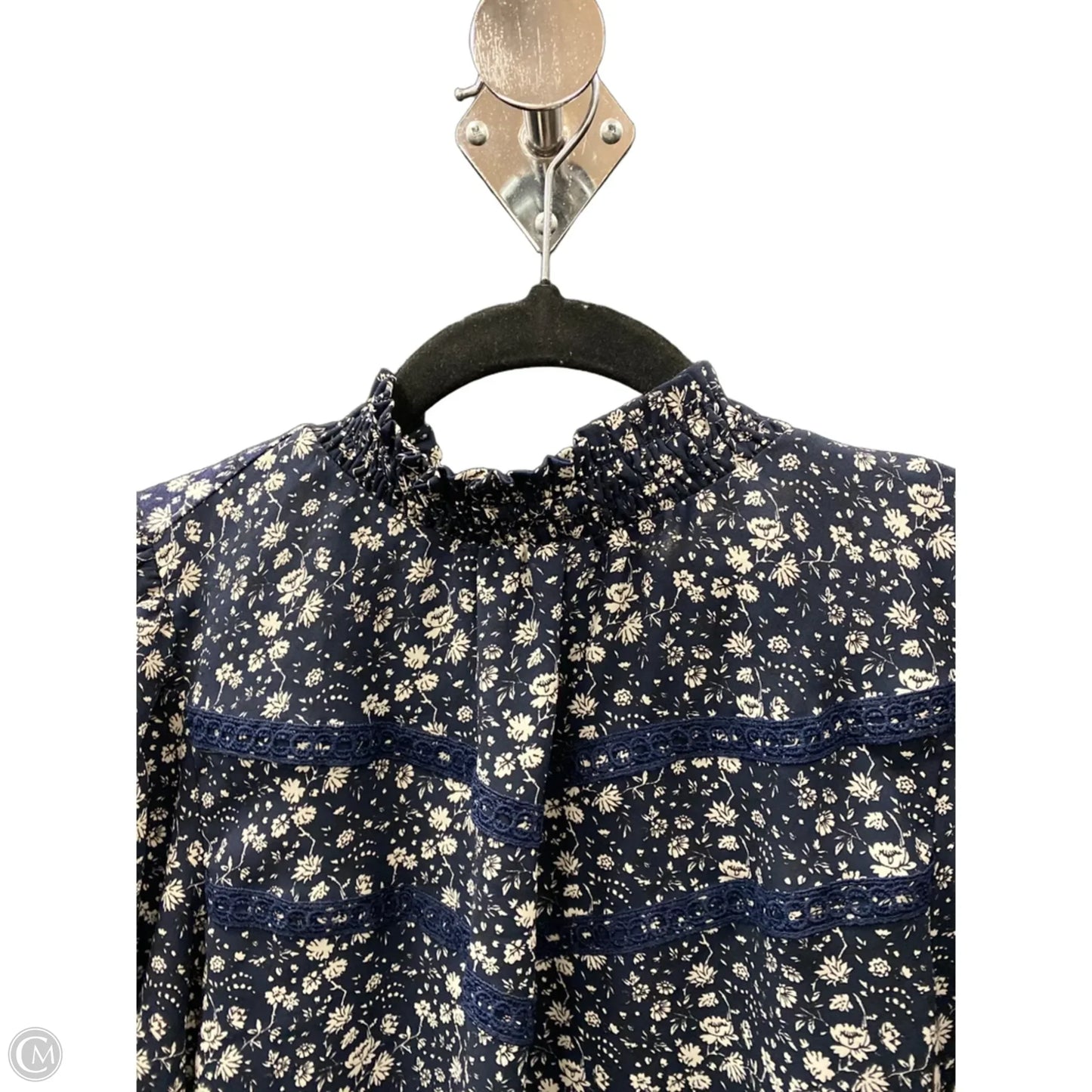 Blouse Short Sleeve By Loft In Blue & White, Size: S