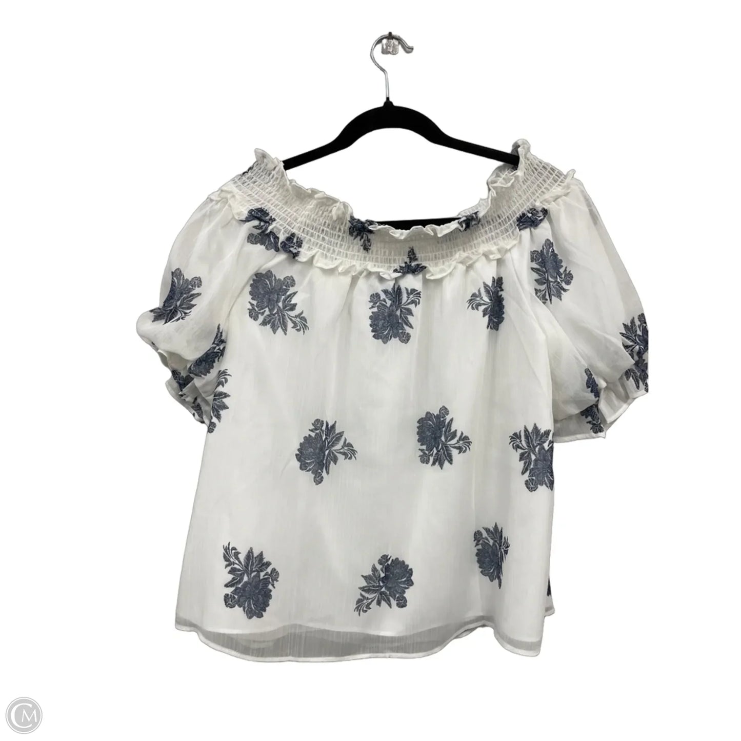 Blouse Short Sleeve By Cece In Blue & White, Size: L