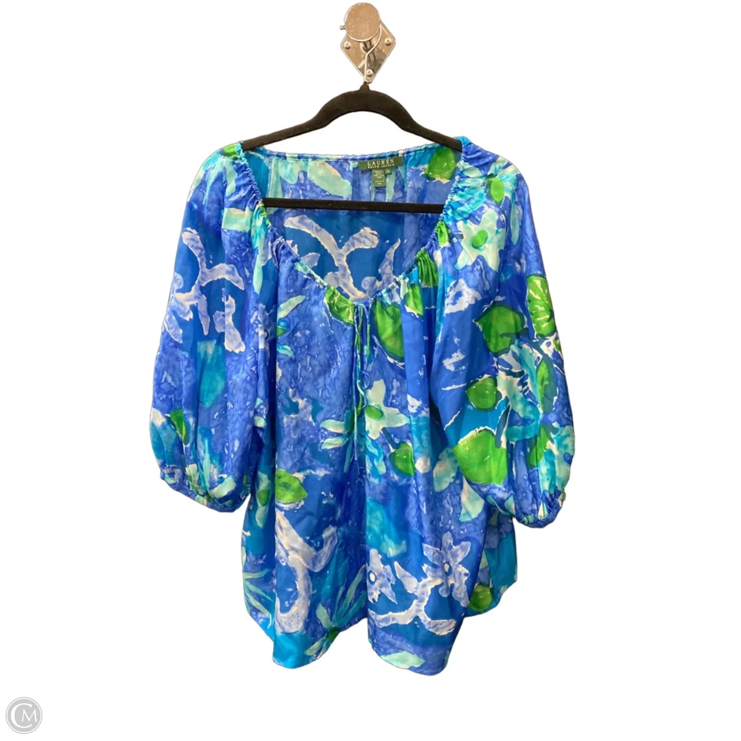 Blouse 3/4 Sleeve By Lauren By Ralph Lauren In Blue & Green, Size: 2x