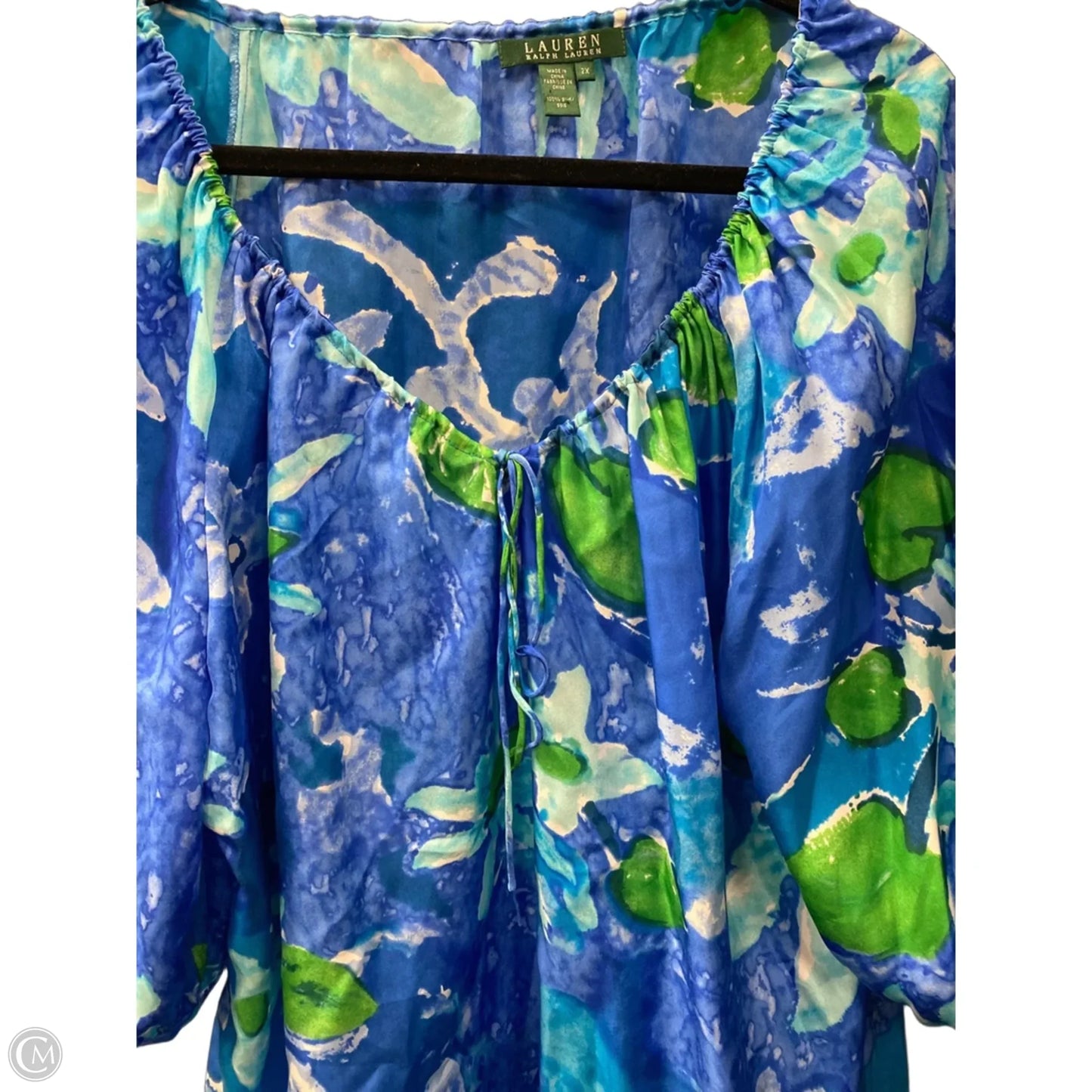 Blouse 3/4 Sleeve By Lauren By Ralph Lauren In Blue & Green, Size: 2x