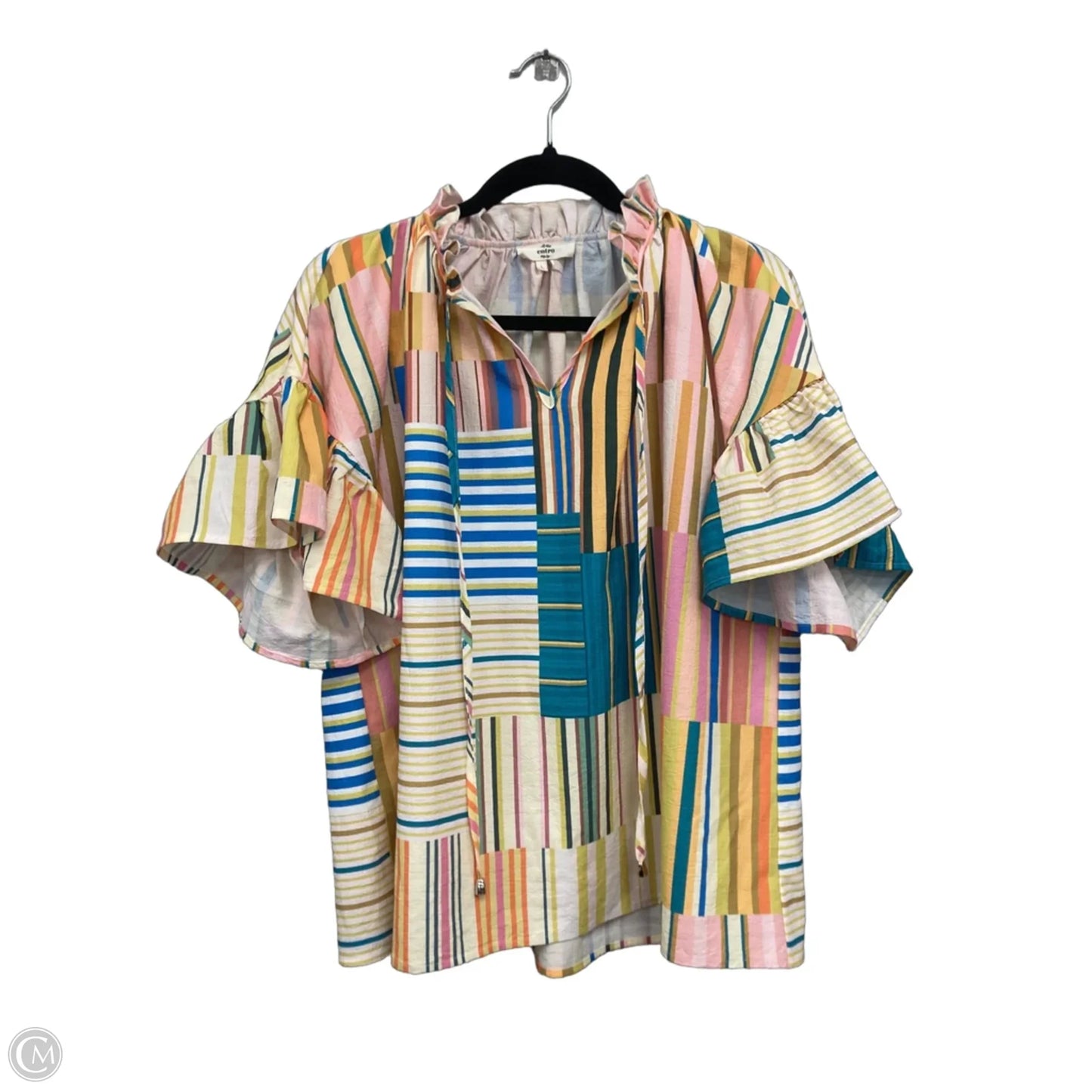 Blouse Short Sleeve By Entro In Green & Yellow, Size: L