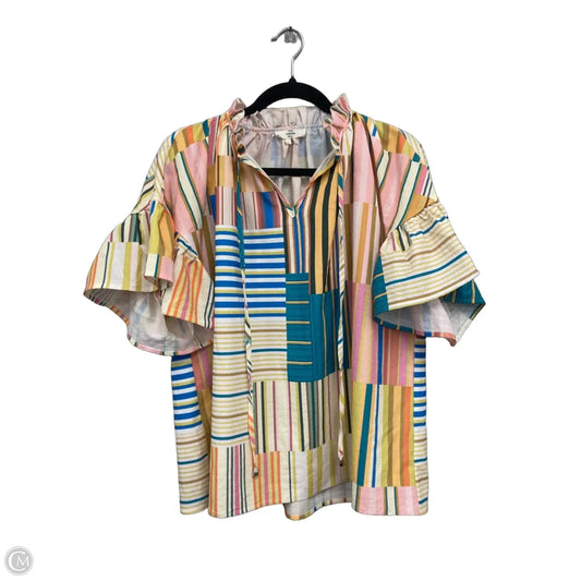 Blouse Short Sleeve By Entro In Green & Yellow, Size: L
