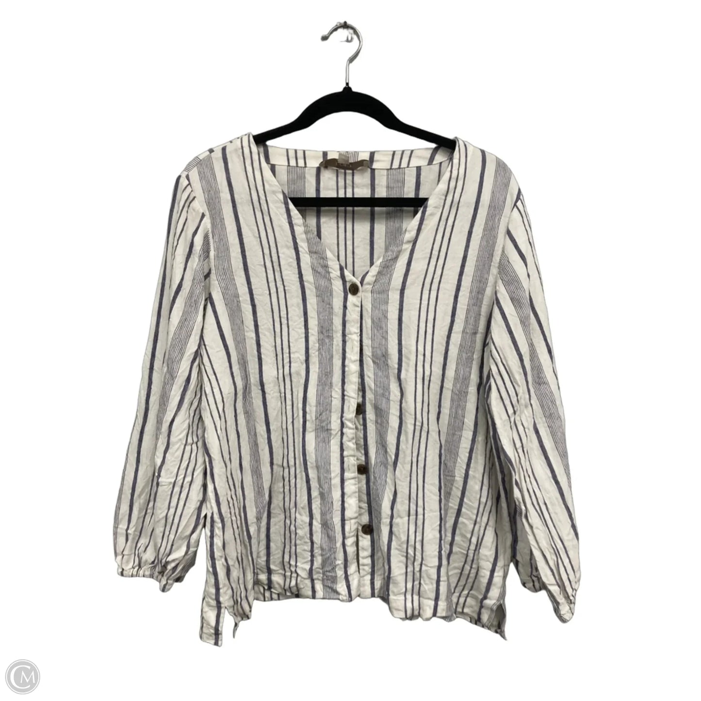 Top Long Sleeve By Loft In Blue & White, Size: L