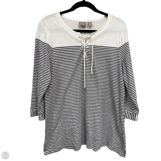 Top 3/4 Sleeve By Chicos In Black & White, Size: L