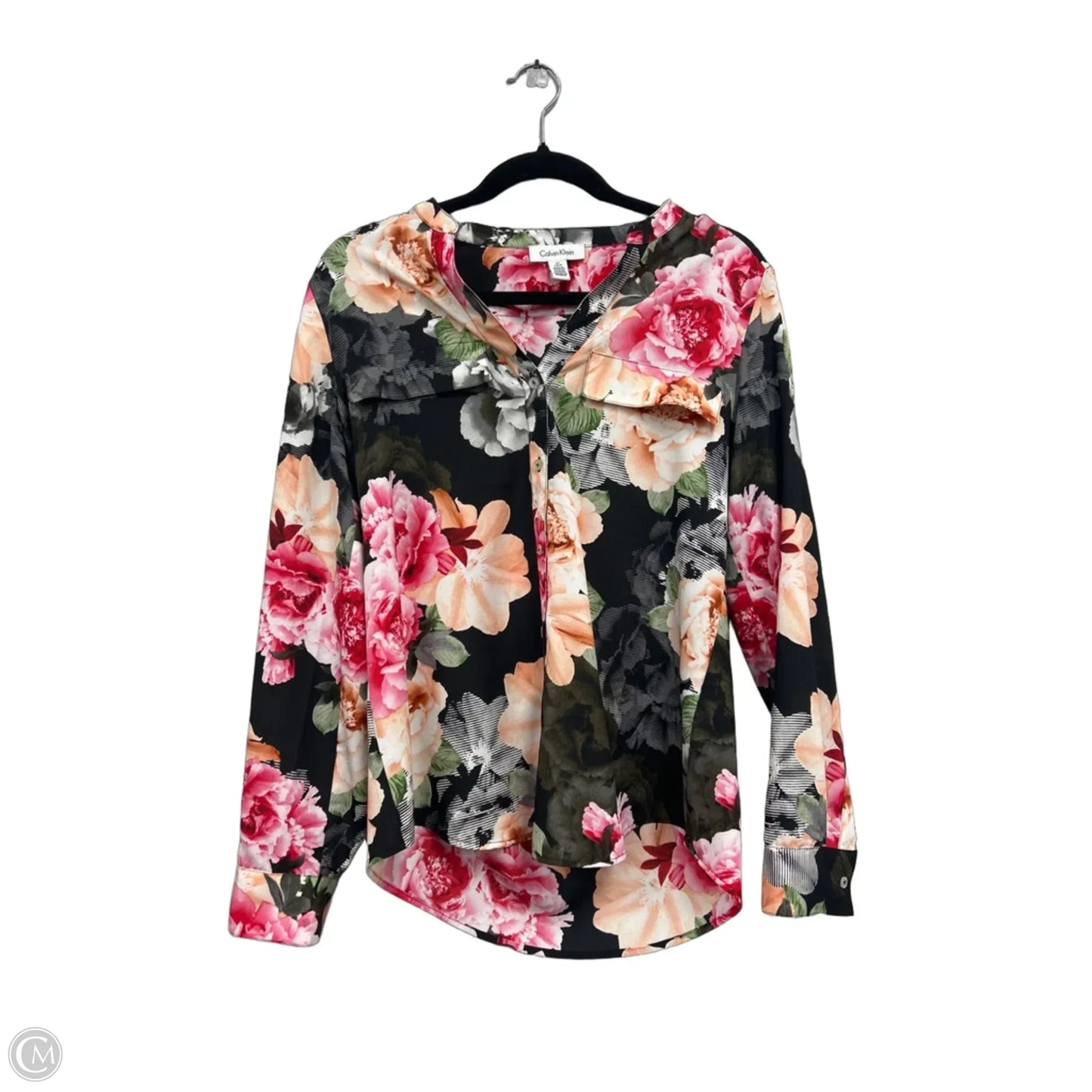 Blouse Long Sleeve By Calvin Klein In Floral Print, Size: S