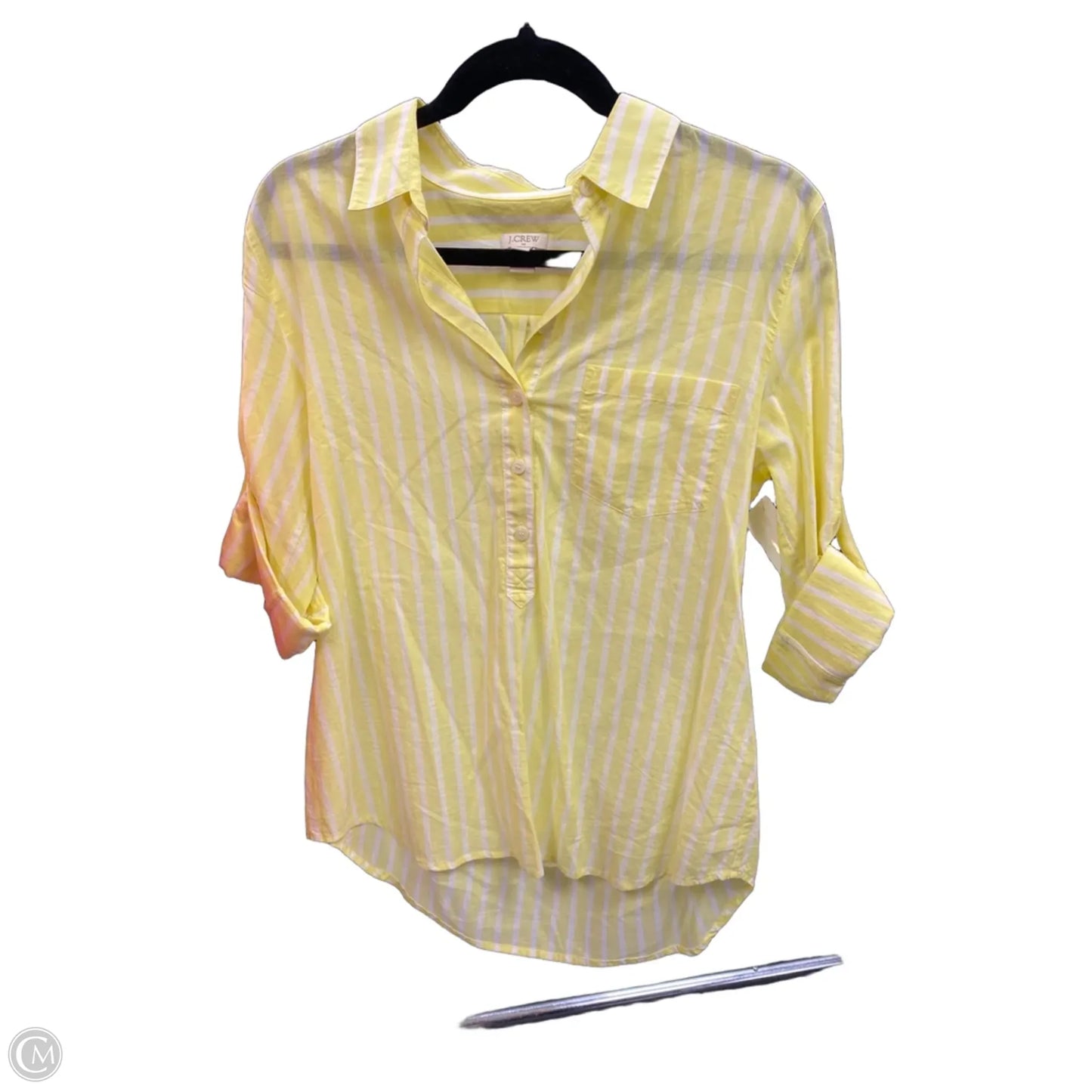 Top 3/4 Sleeve By J. Crew In White & Yellow, Size: M