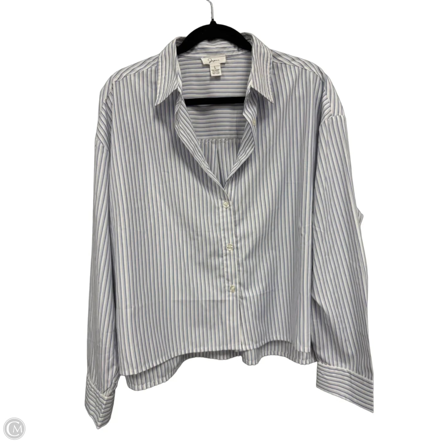 Top Long Sleeve By Japna In Blue & White, Size: L