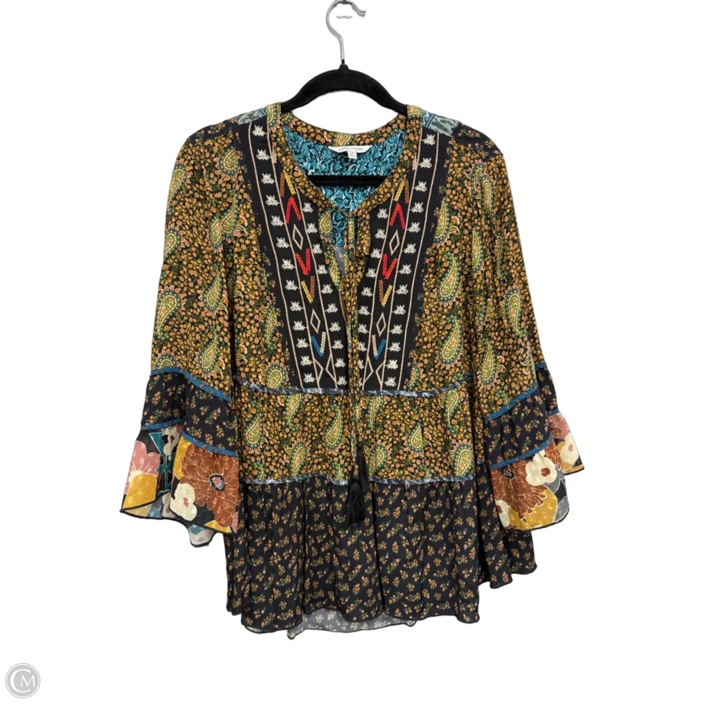 Blouse Long Sleeve By John Mark In Black & Brown, Size: M