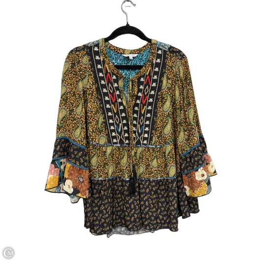 Blouse Long Sleeve By John Mark In Black & Brown, Size: M