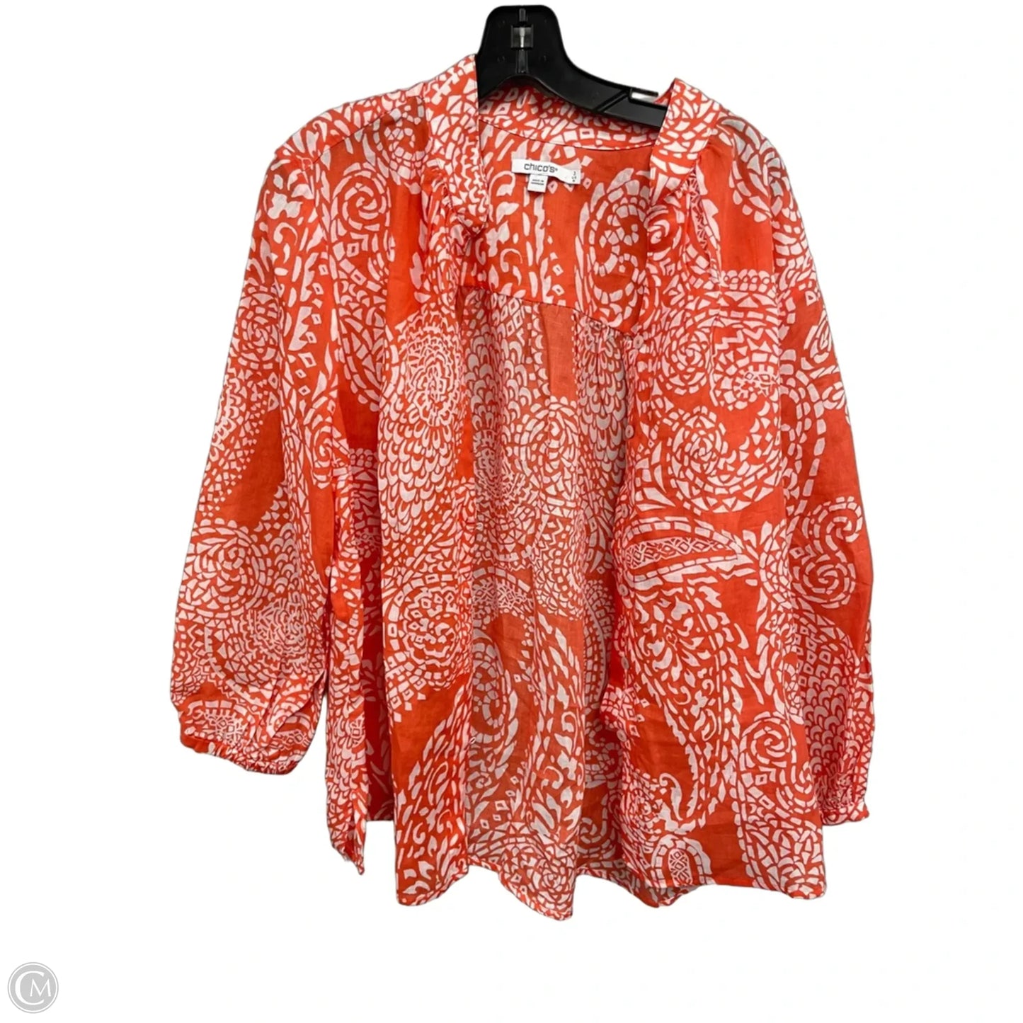 Tunic Long Sleeve By Chicos In Orange & White, Size: Xl