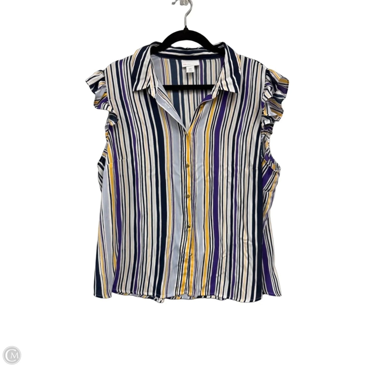 Blouse Short Sleeve By Liz Claiborne In Purple & Yellow, Size: Xxl