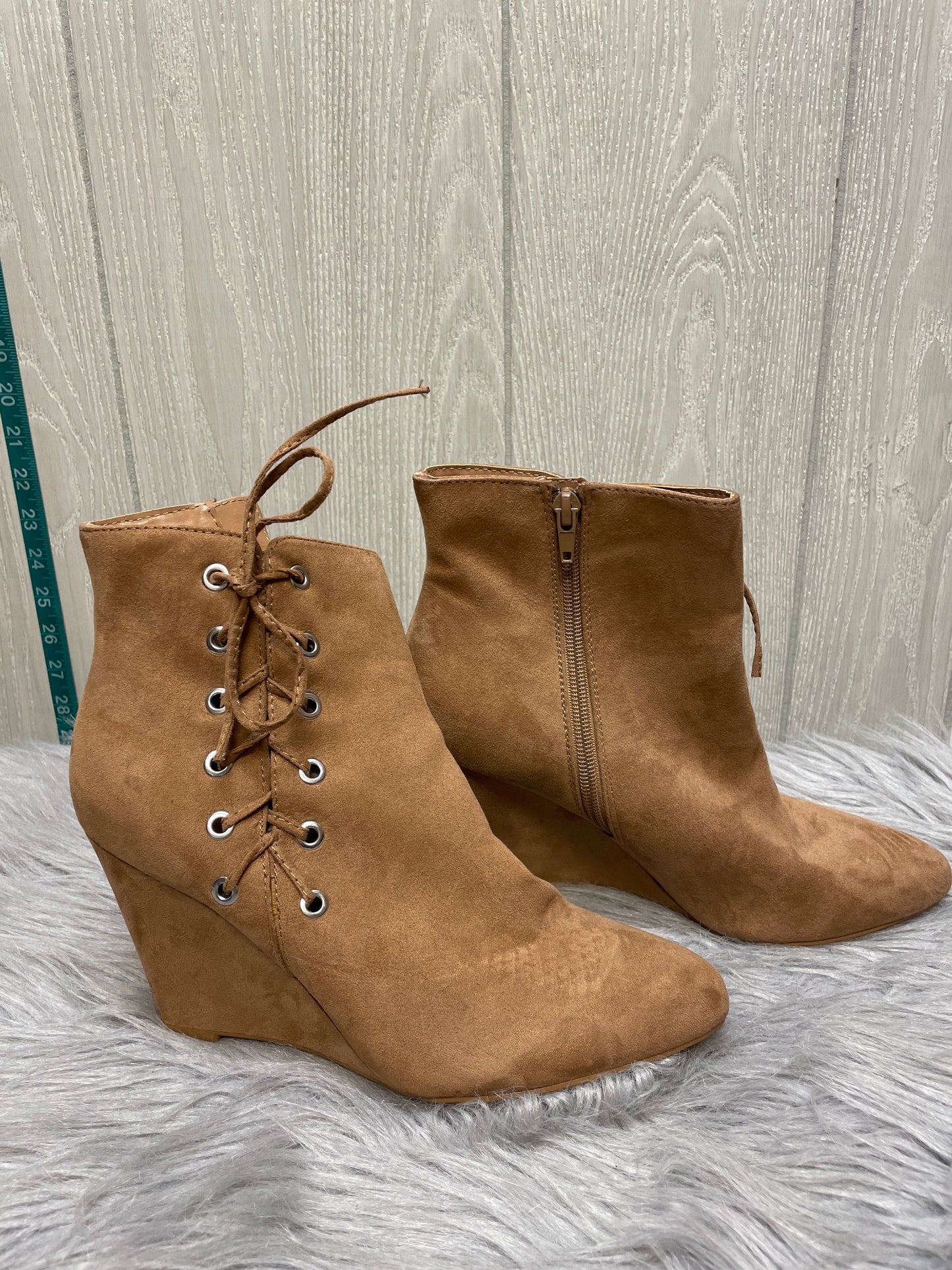 Boots Ankle Heels By Forever 21 In Tan, Size: 8