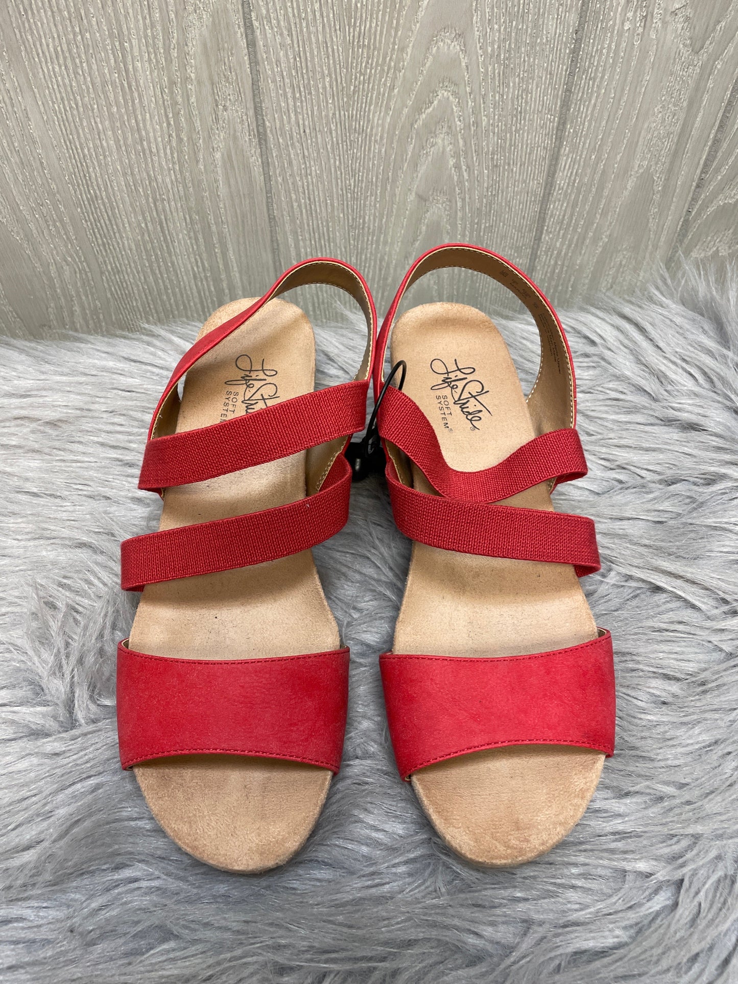 Sandals Heels Wedge By Life Stride In Red, Size: 9