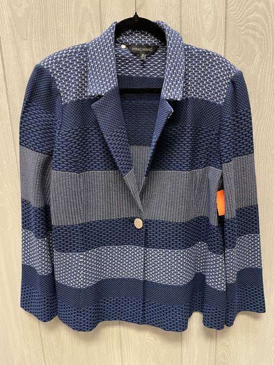 Sweater Cardigan By Ming Wang In Blue & White, Size: Xl