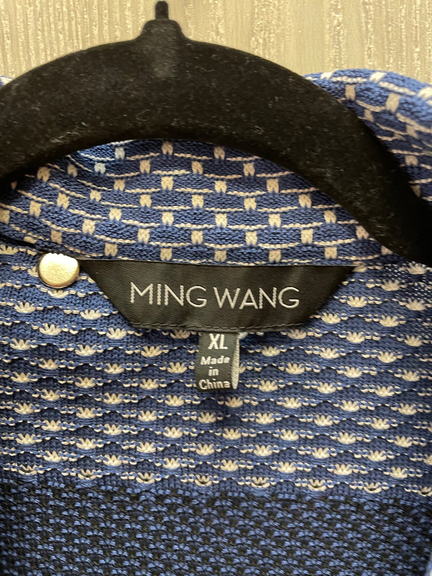 Sweater Cardigan By Ming Wang In Blue & White, Size: Xl