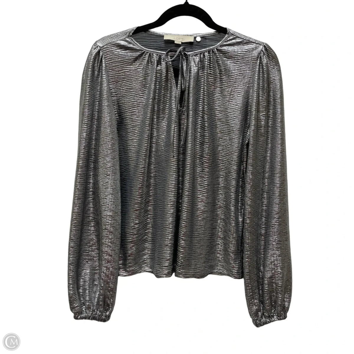 Blouse Long Sleeve By Loft In Silver, Size: Xs