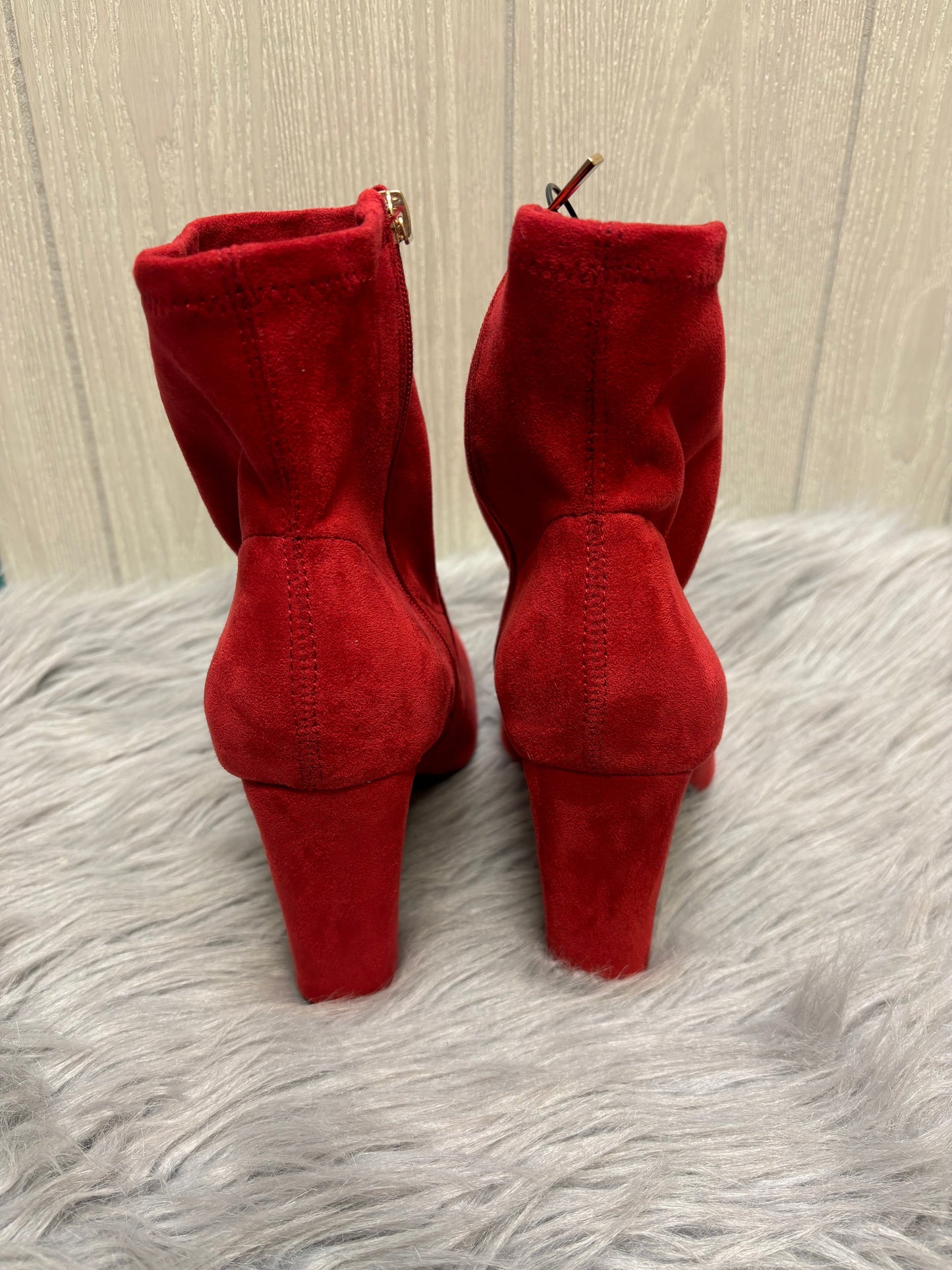 Red Boots Ankle Heels Bamboo, Size 11