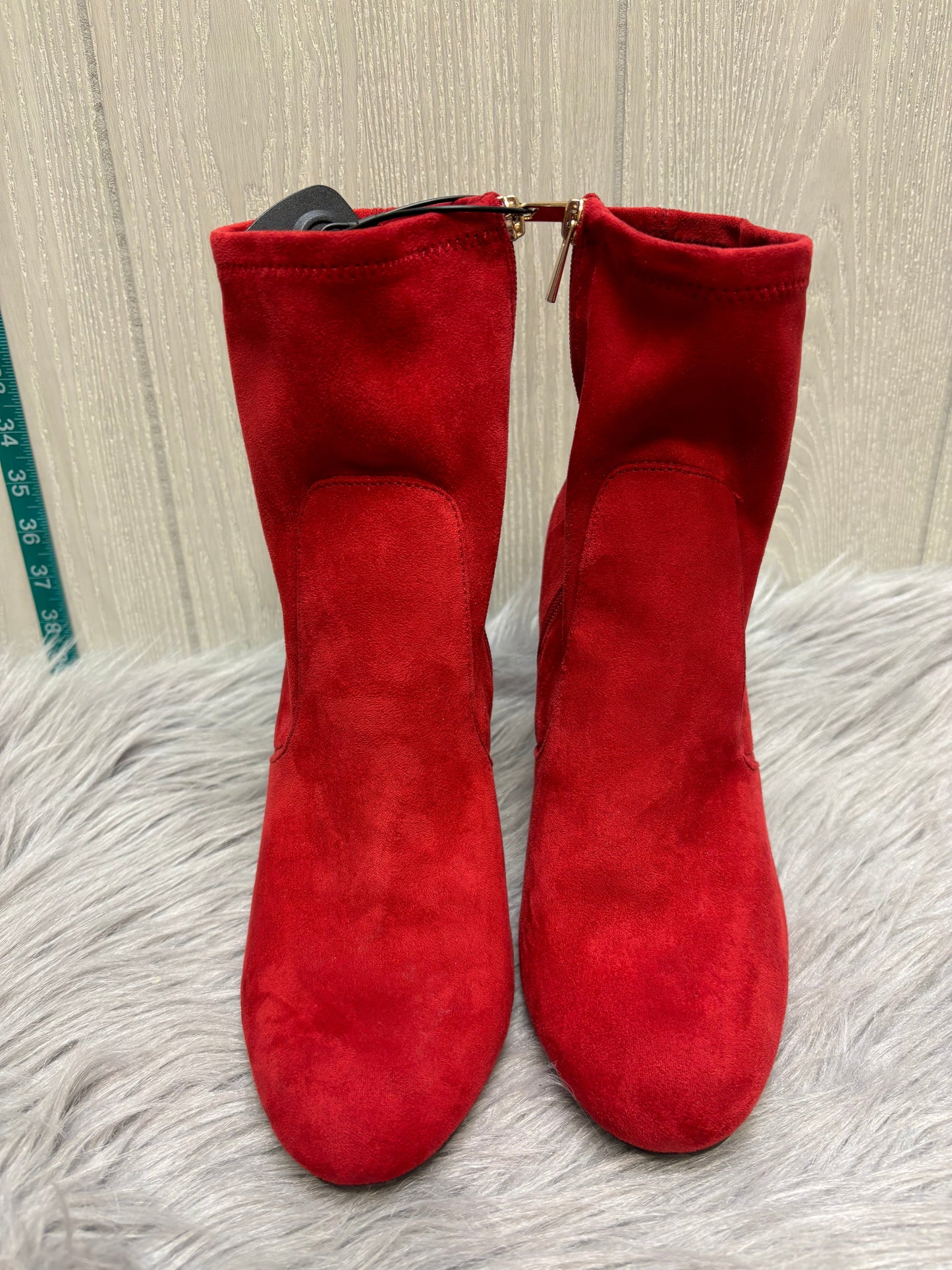 Red Boots Ankle Heels Bamboo, Size 11