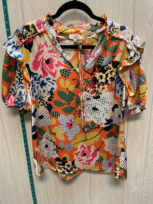 Floral Print Blouse Short Sleeve Entro, Size M