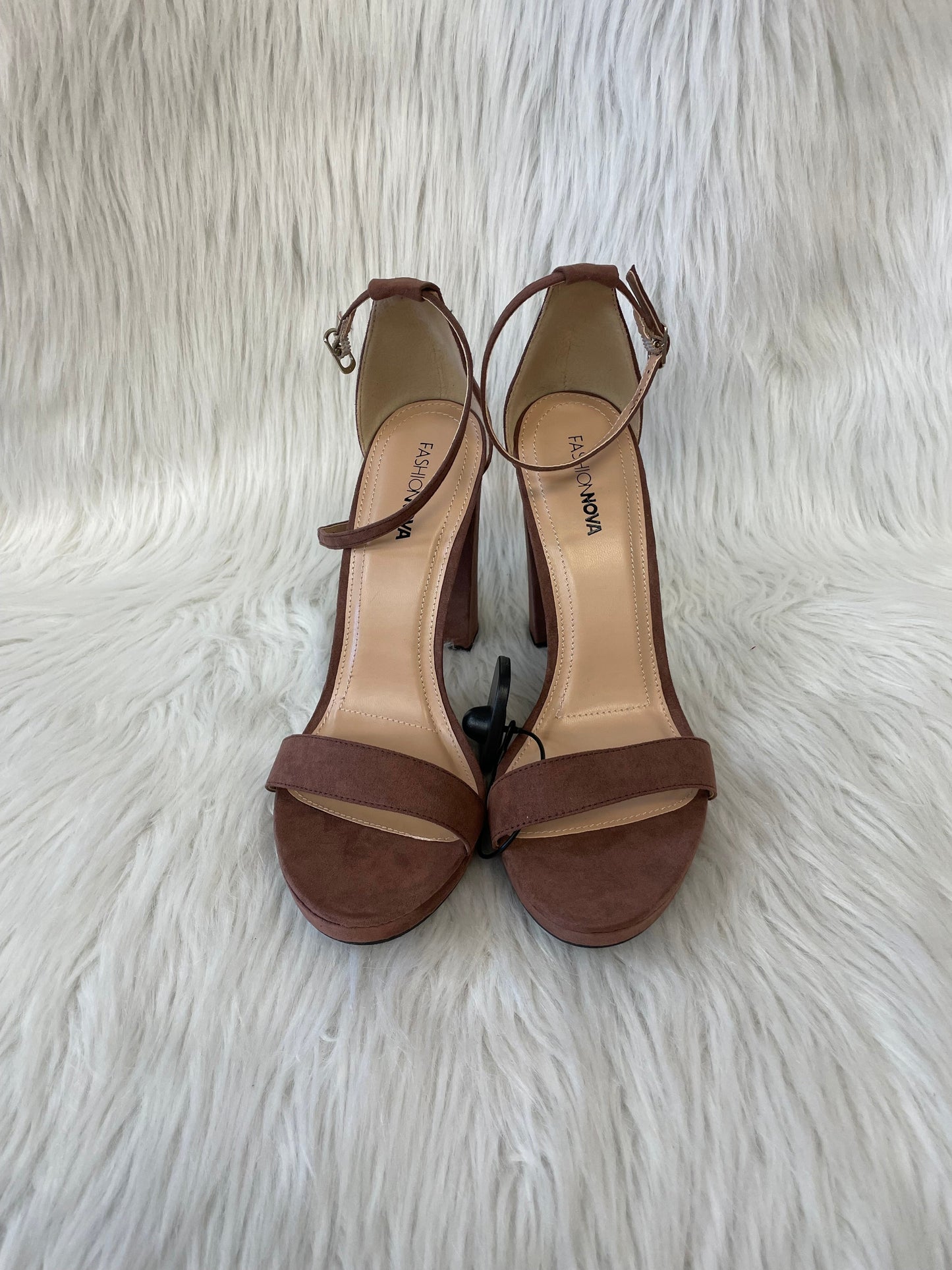 Brown Sandals Heels Block Fashion Nova, Size 10