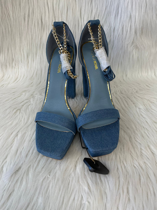 Blue Denim Sandals Heels Block Fashion Nova, Size 10