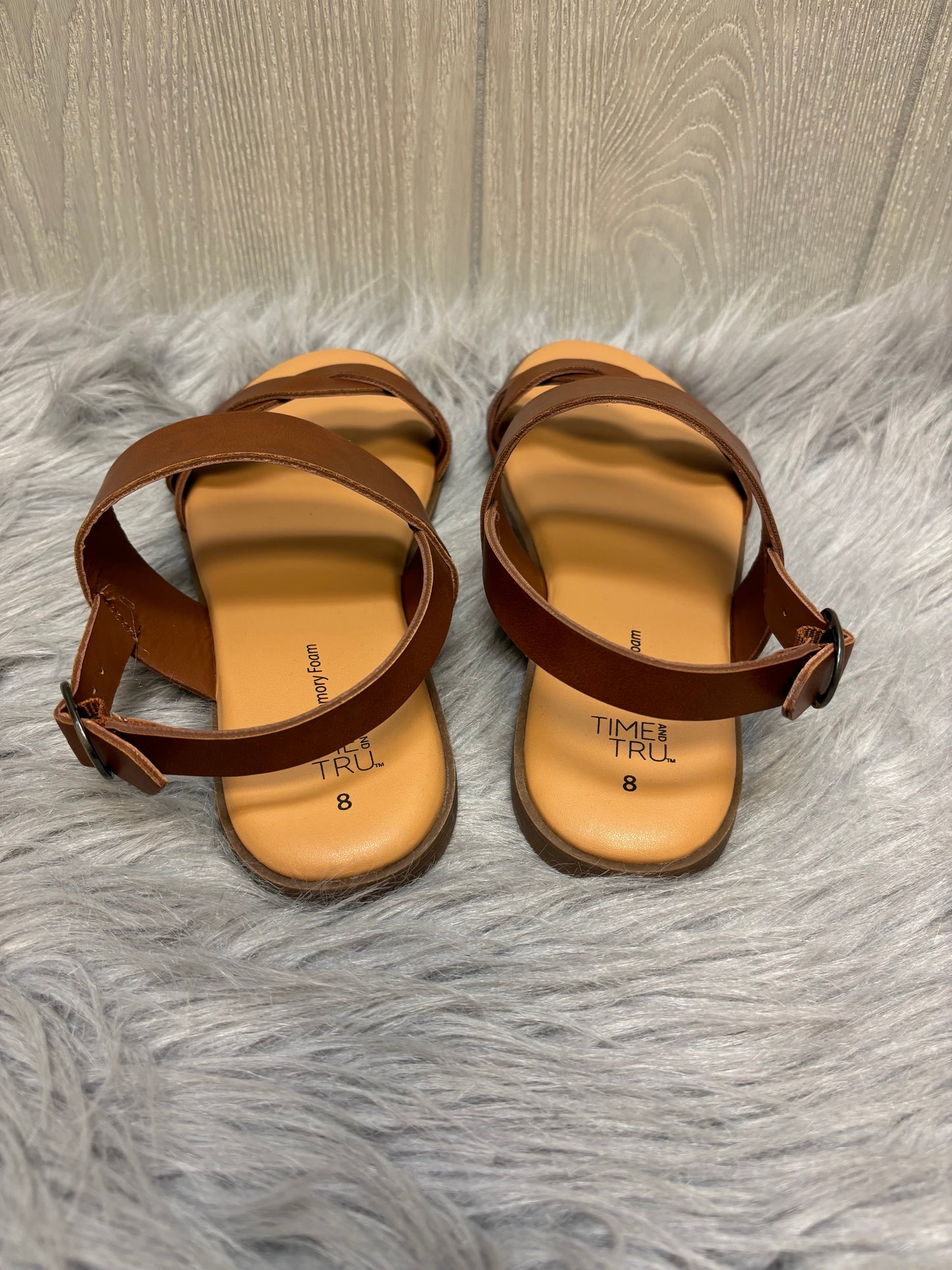 Brown Sandals Flats Time And Tru, Size 8