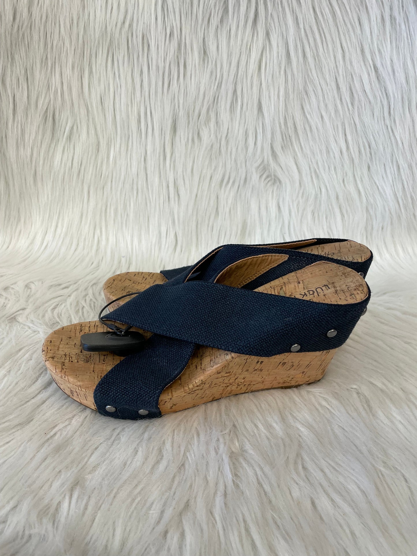 Sandals Heels Wedge By Lucky Brand In Navy, Size: 7.5