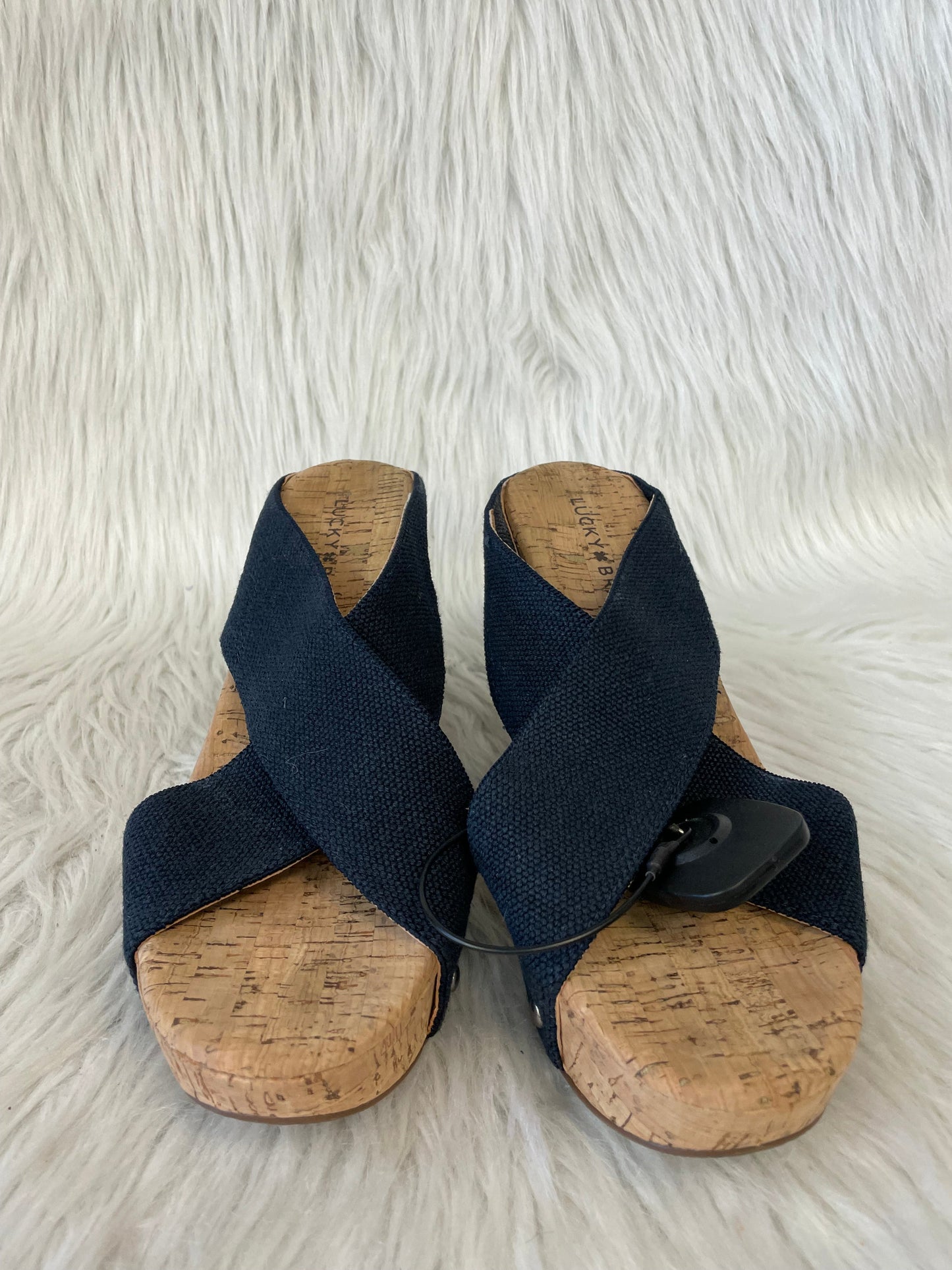 Sandals Heels Wedge By Lucky Brand In Navy, Size: 7.5