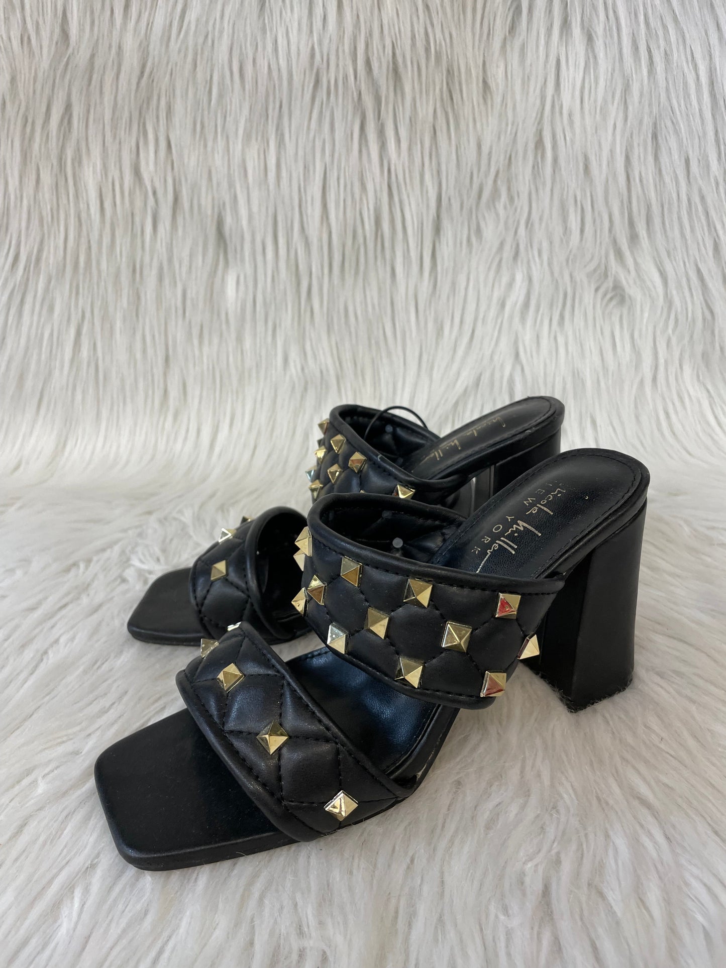 Sandals Heels Block By Nicole Miller In Black & Gold, Size: 6.5