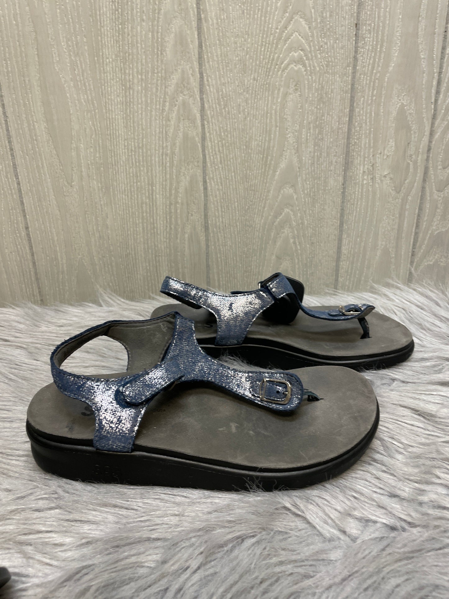 Sandals Heels Wedge By Sas In Blue & Silver, Size: 7