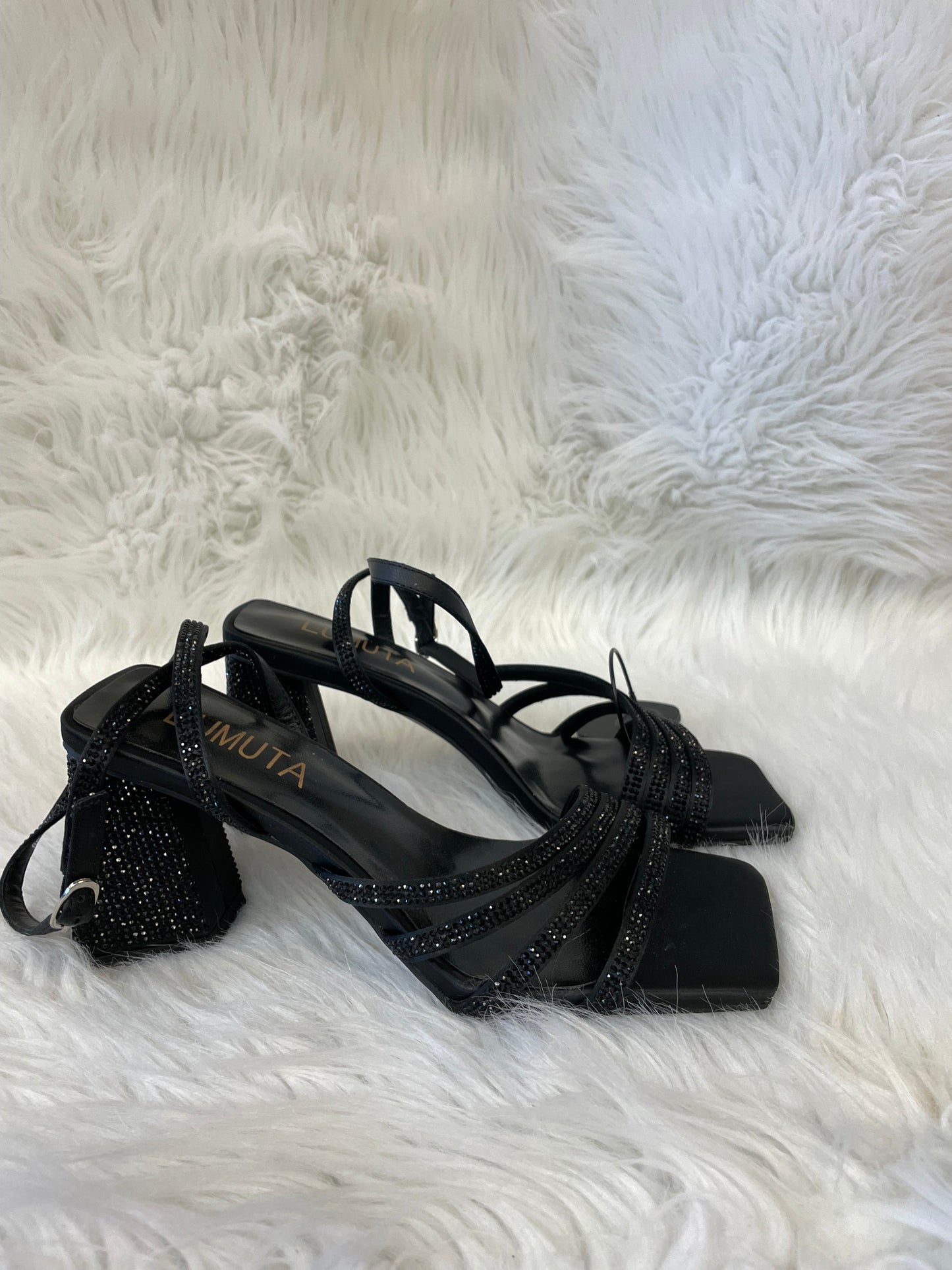 Sandals Heels Block By Clothes Mentor In Black, Size: 7.5