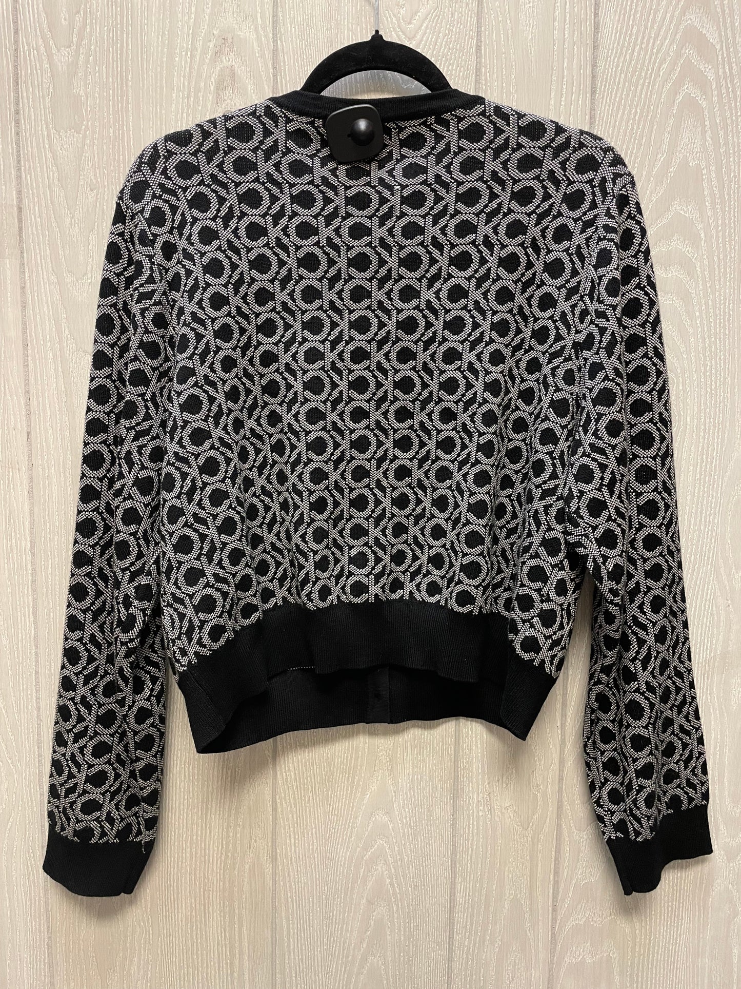 Sweater Cardigan By Calvin Klein In Black & Cream, Size: Xl