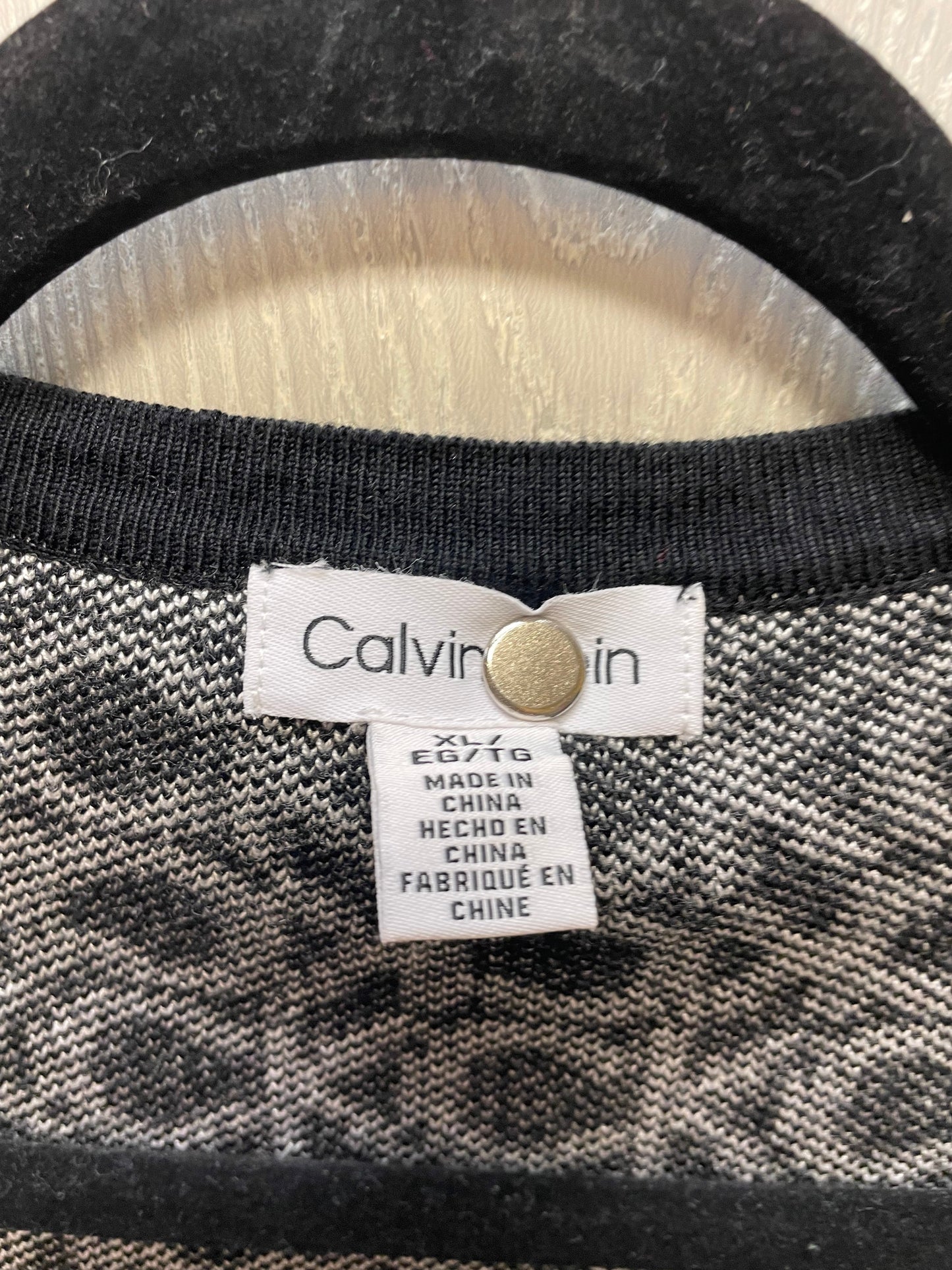 Sweater Cardigan By Calvin Klein In Black & Cream, Size: Xl