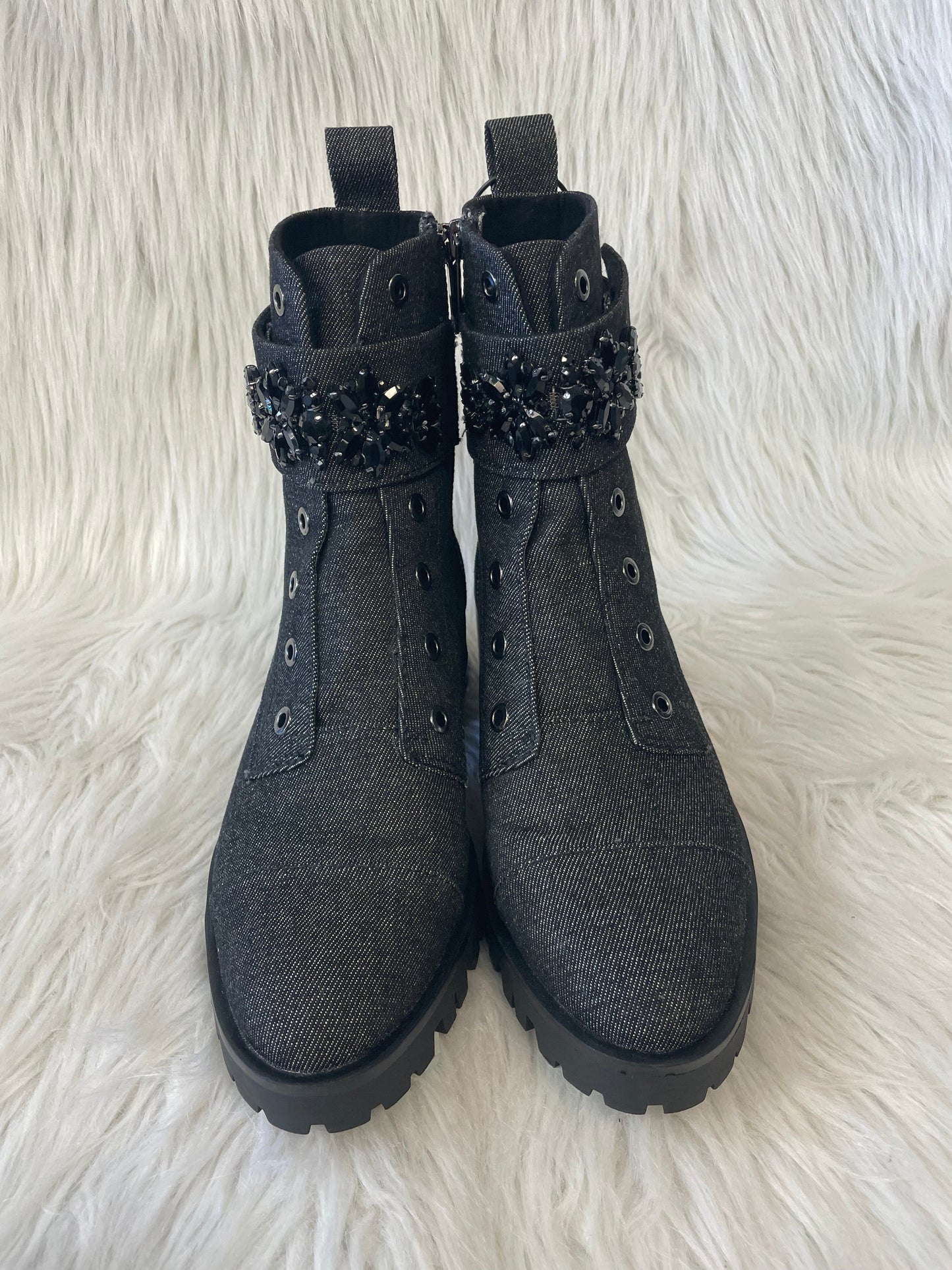 Boots Designer By Karl Lagerfeld In Black Denim, Size: 8