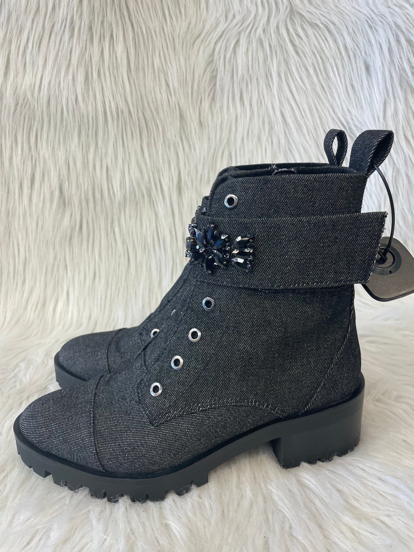 Boots Designer By Karl Lagerfeld In Black Denim, Size: 8