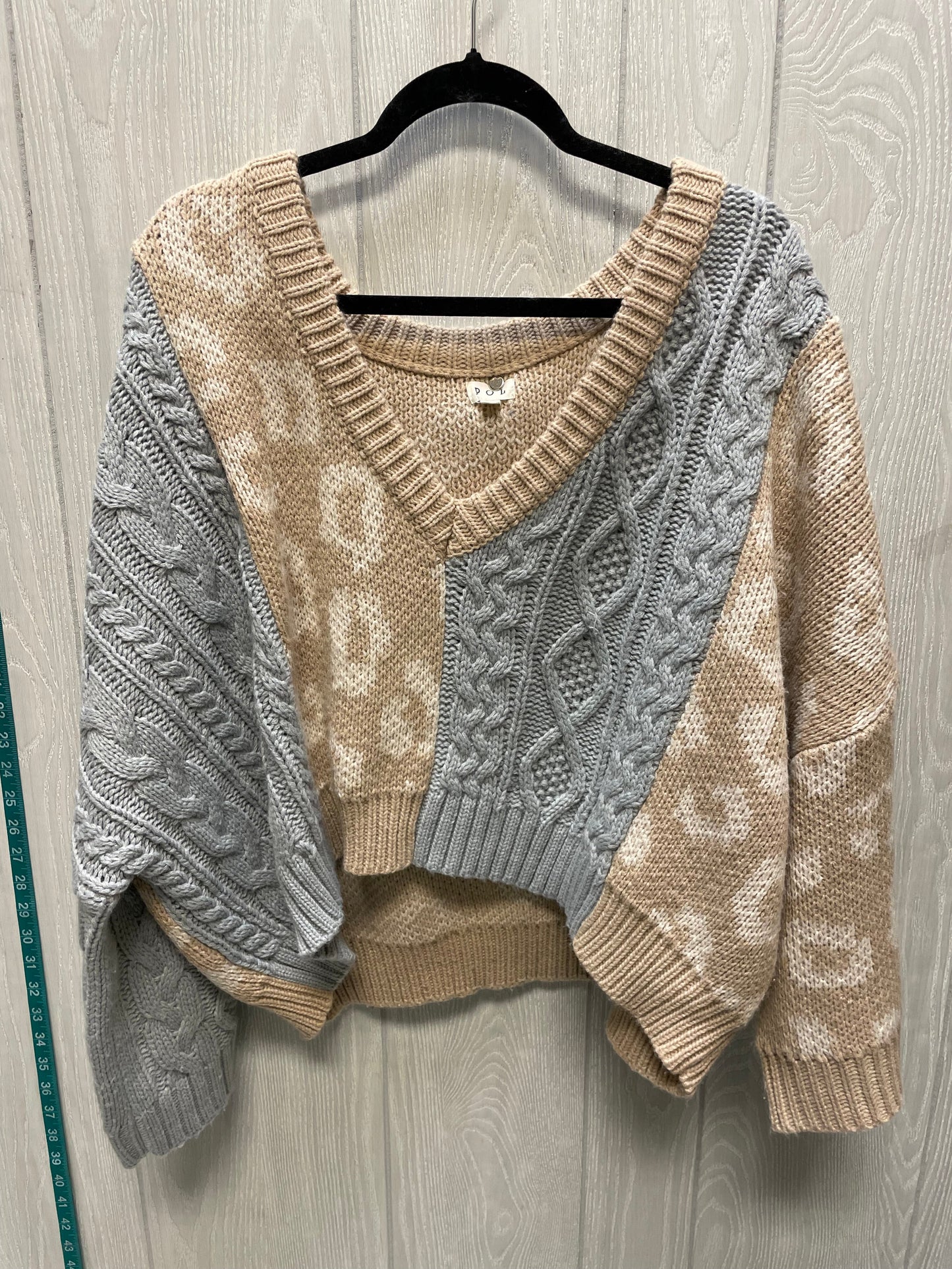 Sweater By Pol In Grey & Tan, Size: M